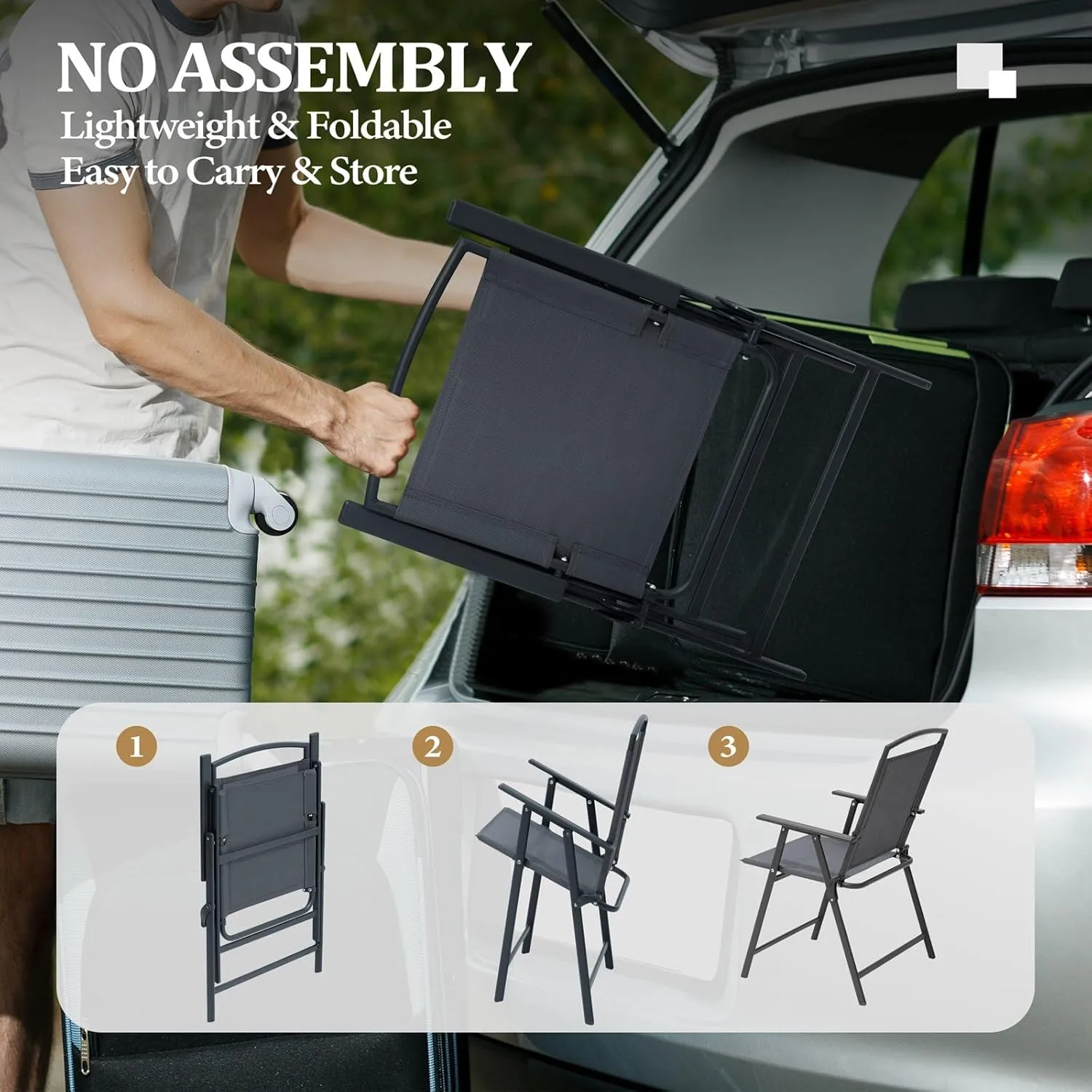 Crestlive Products Patio Folding Chairs Set of 4, Outdoor Folding Chairs with Durable Rust-Resistant Frame and Breathable Textilene Material for Outside, Gray