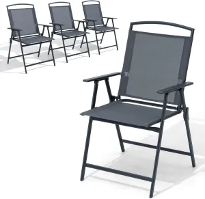 Crestlive Products Patio Folding Chairs Set of 4, Outdoor Folding Chairs with Durable Rust-Resistant Frame and Breathable Textilene Material for Outside, Gray