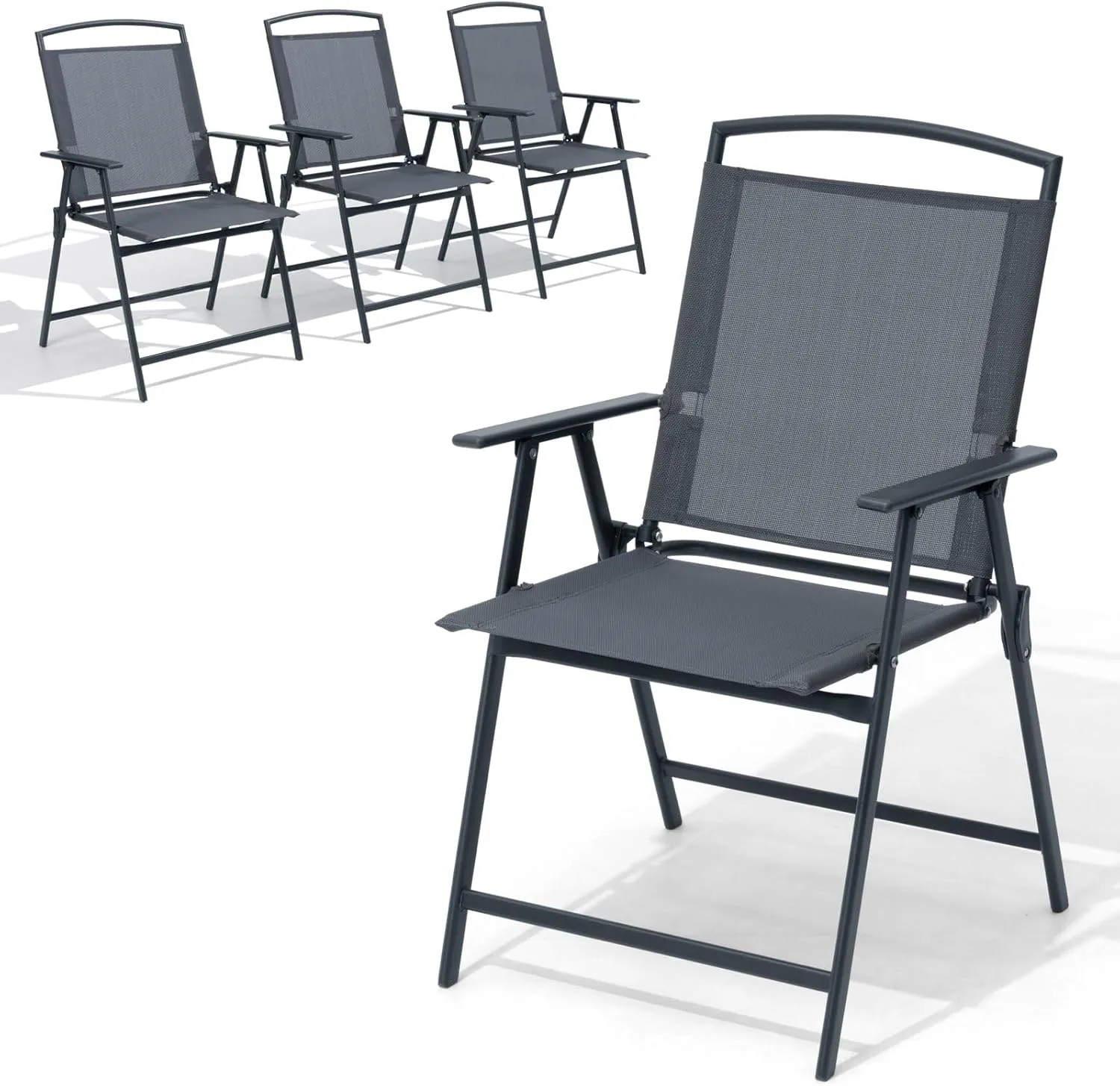 Crestlive Products Patio Folding Chairs Set of 4, Outdoor Folding Chairs with Durable Rust-Resistant Frame and Breathable Textilene Material for Outside, Gray