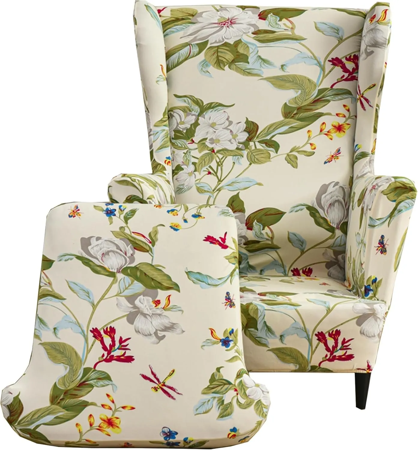 CRFATOP 2 Piece Stretch Wingback Chair Cover Printed Wing Chair Slipcovers Spandex Fabric Wingback Armchair Covers with Elastic Bottom for Living Room Bedroom Wingback Chair (06)