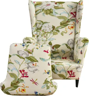 CRFATOP 2 Piece Stretch Wingback Chair Cover Printed Wing Chair Slipcovers Spandex Fabric Wingback Armchair Covers with Elastic Bottom for Living Room Bedroom Wingback Chair (06)