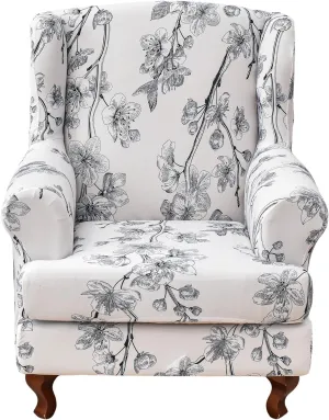 CRFATOP Wingback Chair Covers 2 Pieces Stretch Printed Wing Back Chair Cover Sofa Slipcover Washable Wingback Armchair Slipcovers Furniture Protector with Elastic Bottom for Wingback Chairs,A52