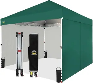 CROWN SHADES 10X10 Comercial Instant Canopy Pop Up Tent with Center Lock (10x10 with 4 Sidewalls, Forest Green)