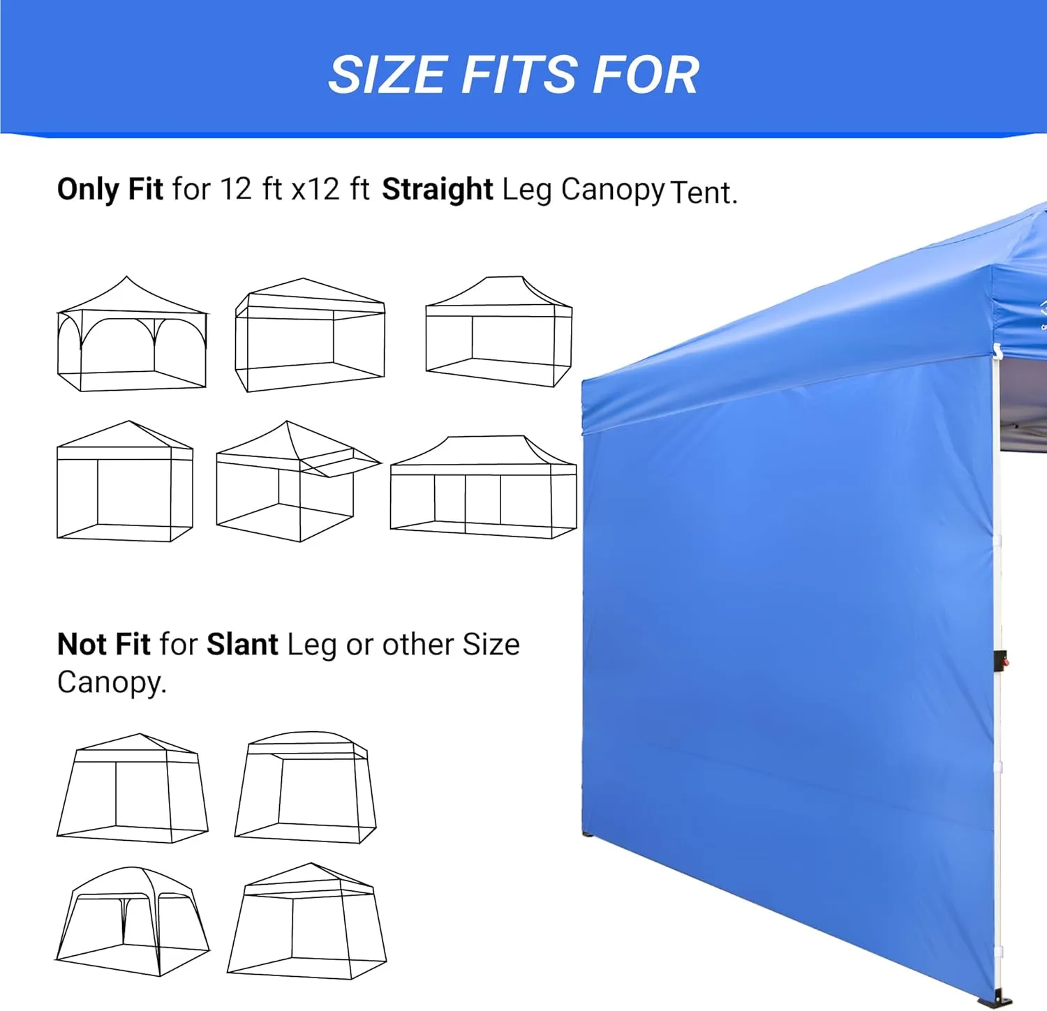 CROWN SHADES SunWall Silver Coated for 12x12 Pop up Canopy Tent, 1 Pack Sidewall Only with Silver Coating (1 Pack, Blue)