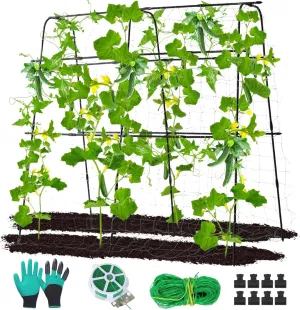 Cucumber Trellis for Raised Beds - 63" x 63" U-Shaped Garden Trellis for Climbing Plants Outdoor - Plastic-Coated Metal Arch Tunnel Plant Support Frame for Vegetable Flower Fruits Vine Tomato Squash