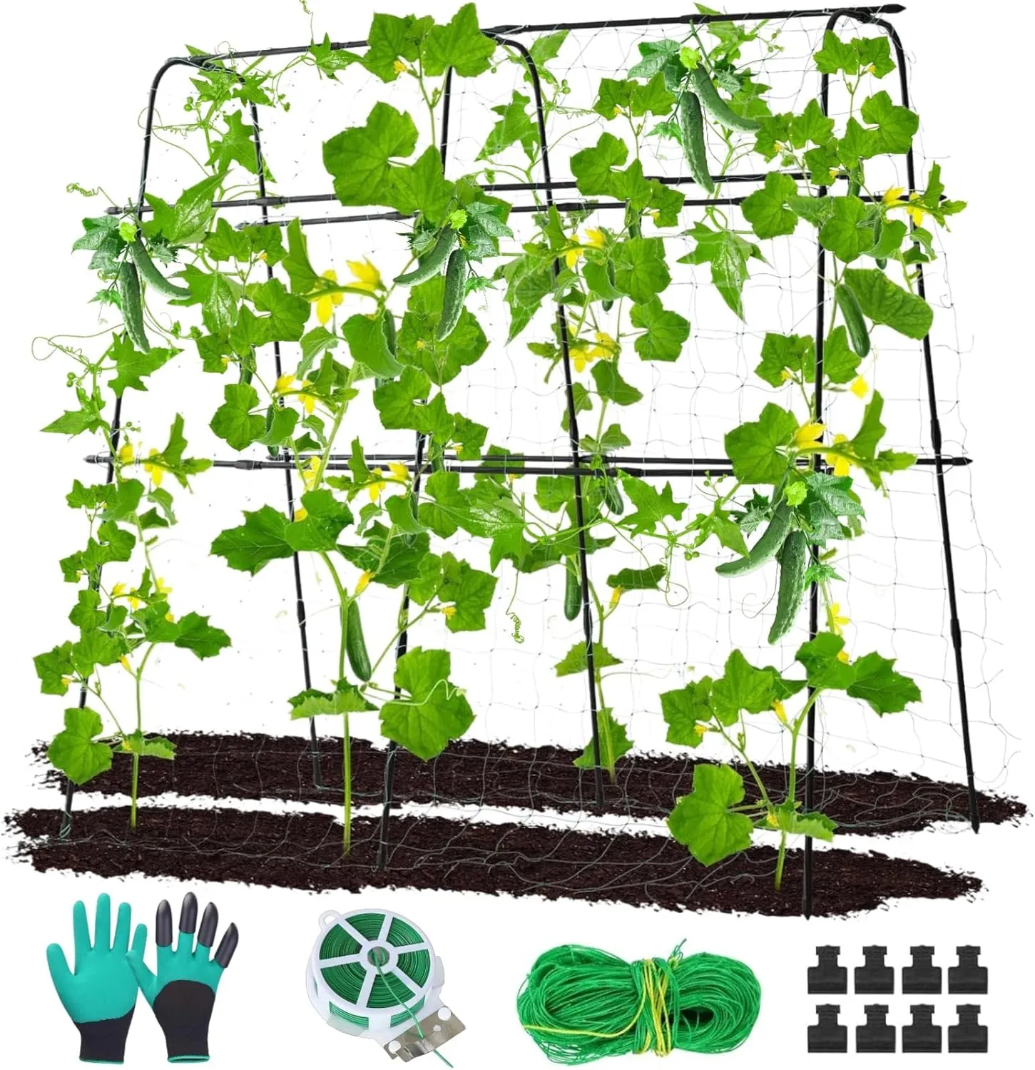 Cucumber Trellis for Raised Beds - 63" x 63" U-Shaped Garden Trellis for Climbing Plants Outdoor - Plastic-Coated Metal Arch Tunnel Plant Support Frame for Vegetable Flower Fruits Vine Tomato Squash