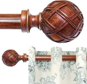 Curtain Rod for Windows 120 to 170 inches(10-14FT)：1 inch Diameter Heavy duty adjustable curtain rod with Netted Texture Finials - Decorative single Curtain Rod for Bedroom and living room（Redwood）