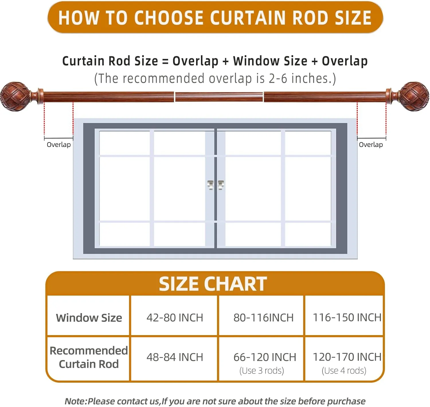 Curtain Rod for Windows 120 to 170 inches(10-14FT)：1 inch Diameter Heavy duty adjustable curtain rod with Netted Texture Finials - Decorative single Curtain Rod for Bedroom and living room（Redwood）