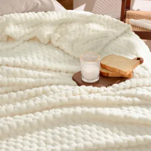 David's Home Ultra Soft Fleece Blanket Queen Size, Warm Lightweight 3D Jacquard Flannel Blanket for Fall Winter, Fluffy Cozy Luxury Plush Suitable for Bed Room Decor,90"x90", Cream
