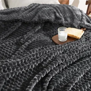 David's Home Ultra Soft Fleece Blanket Twin Size, Warm Lightweight 3D Jacquard Flannel Blanket for Fall Winter, Fluffy Cozy Luxury Plush Suitable for Bed Room Decor,66"x90", Dark Grey