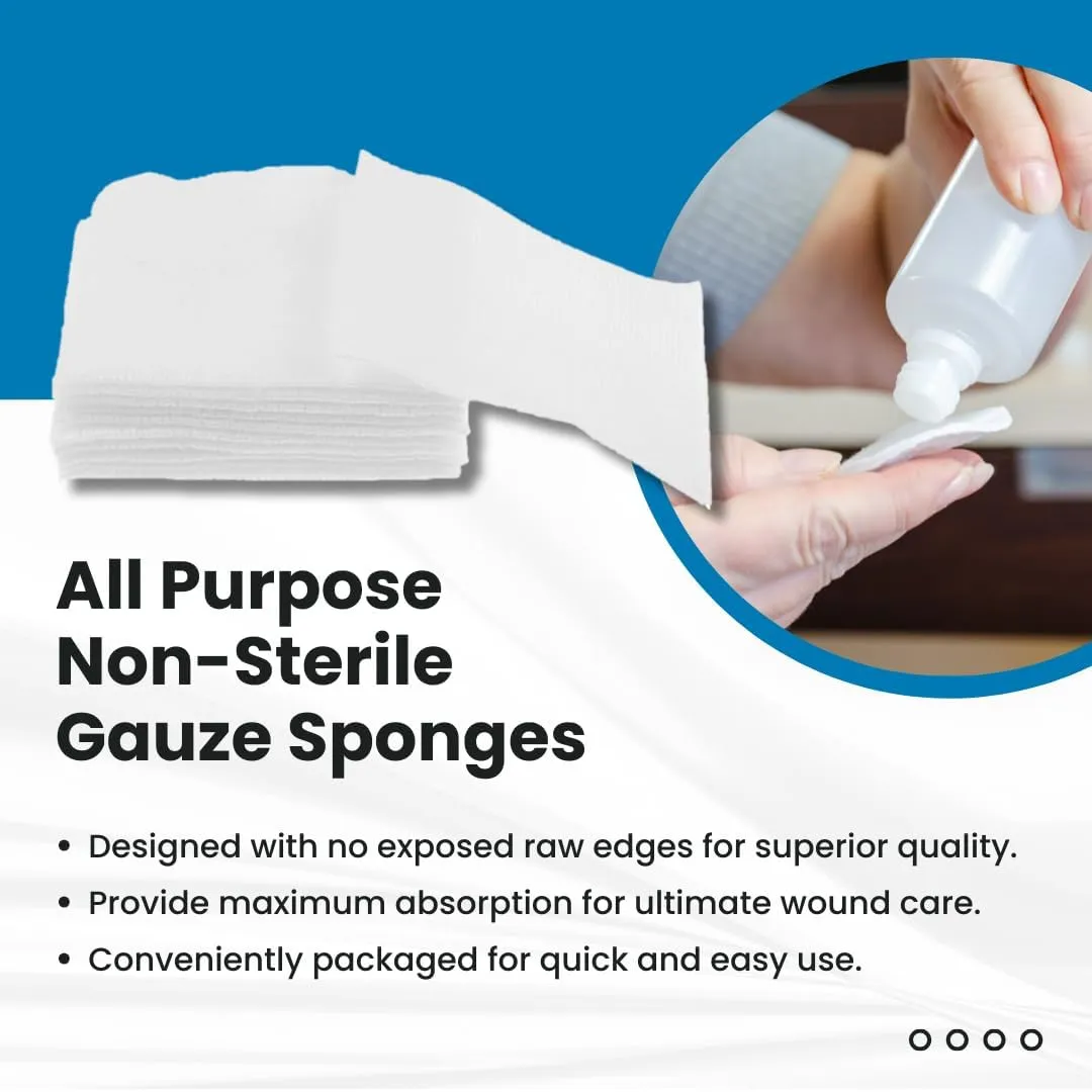 Dealmed Non-Woven Gauze Sponges - 4-Ply, 4" x 4" All-Purpose Non-Sterile Absorbent Dental Gauze Wound Care for First Aid Kit/Medical Facilities, 200 Count (Pack of 4)
