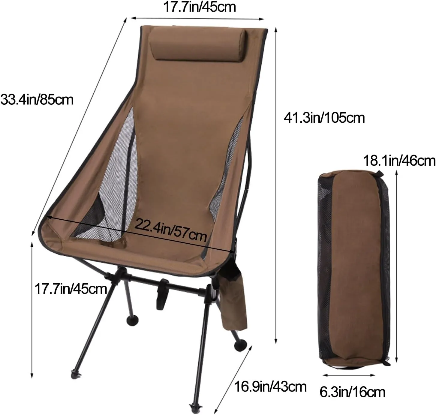 DELURA Folding Chair Camping Chair, Lightweight Camping Chair with Pillow, Side Pockets, Cup Pockets, Recliner for Outdoor Travel Sports Games Lawn Concerts Backyard (Color : B)