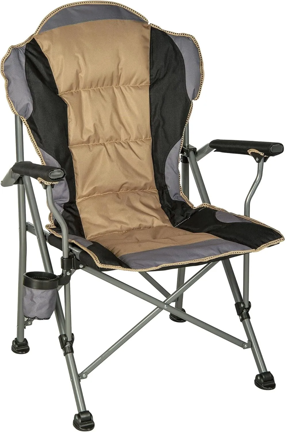 Deluxe Padded Quad Chair - Foldable and Portable Outdoor Camping Chair with Extra Padding, Armrests, Cupholder, and Secure Feet for Stability - 300-lb. Capacity