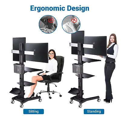 Desktop PC Mobile Cart Computer Workstaion Office Exhibition Shelf Adjustable