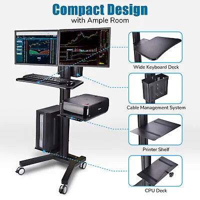 Desktop PC Mobile Cart Computer Workstaion Office Exhibition Shelf Adjustable