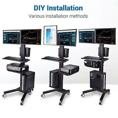 Desktop PC Mobile Cart Computer Workstaion Office Exhibition Shelf Adjustable