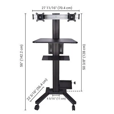 Desktop PC Mobile Cart Computer Workstaion Office Exhibition Shelf Adjustable