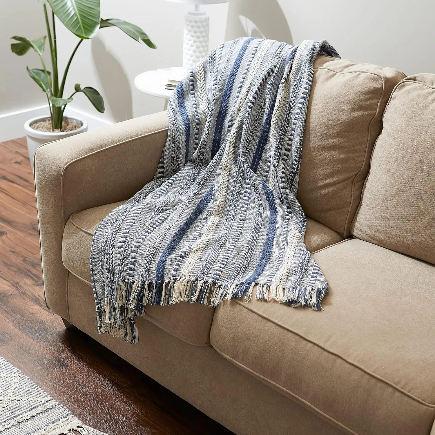 DII Braided Striped Decorative Throw Blanket, 50x60, French Blue