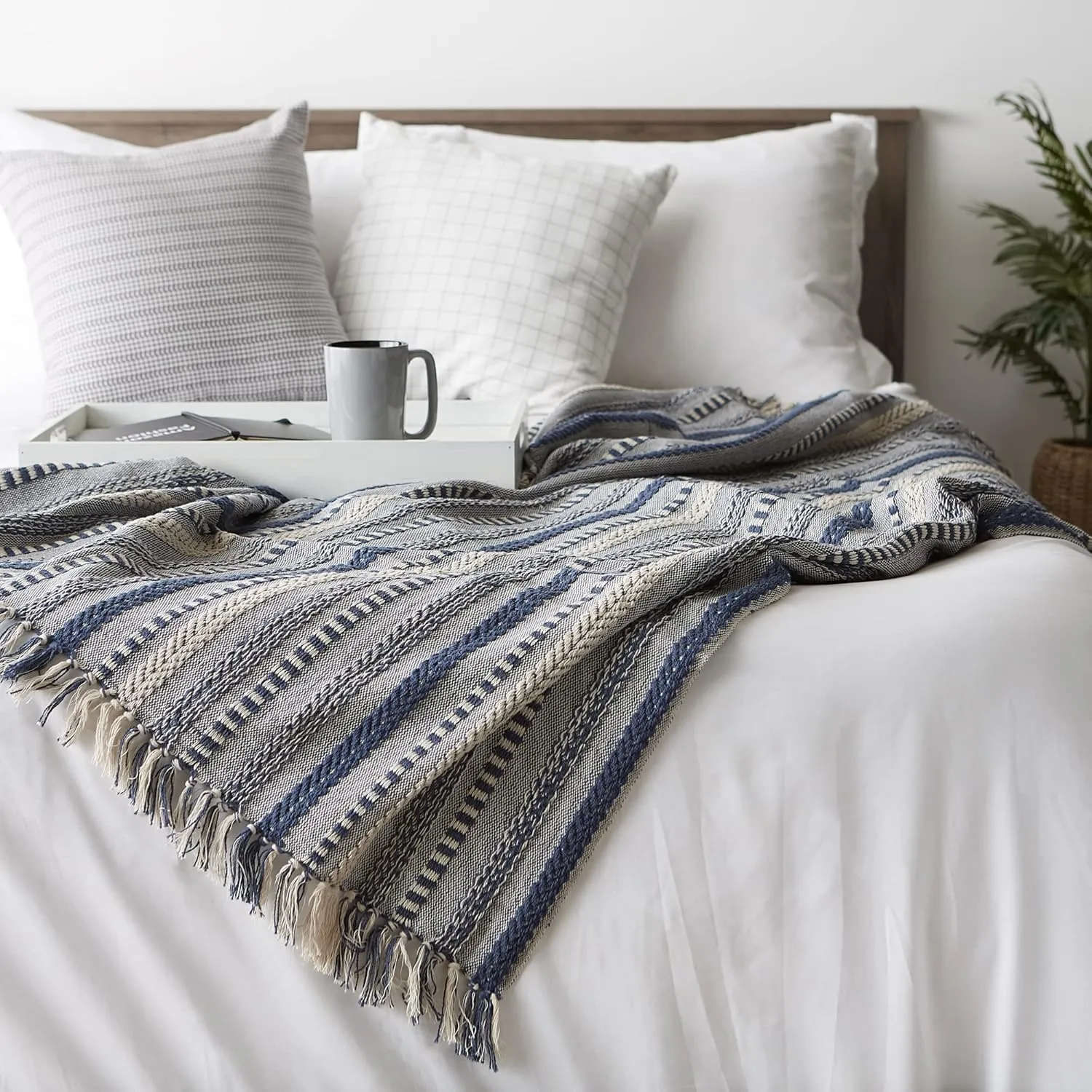DII Braided Striped Decorative Throw Blanket, 50x60, French Blue