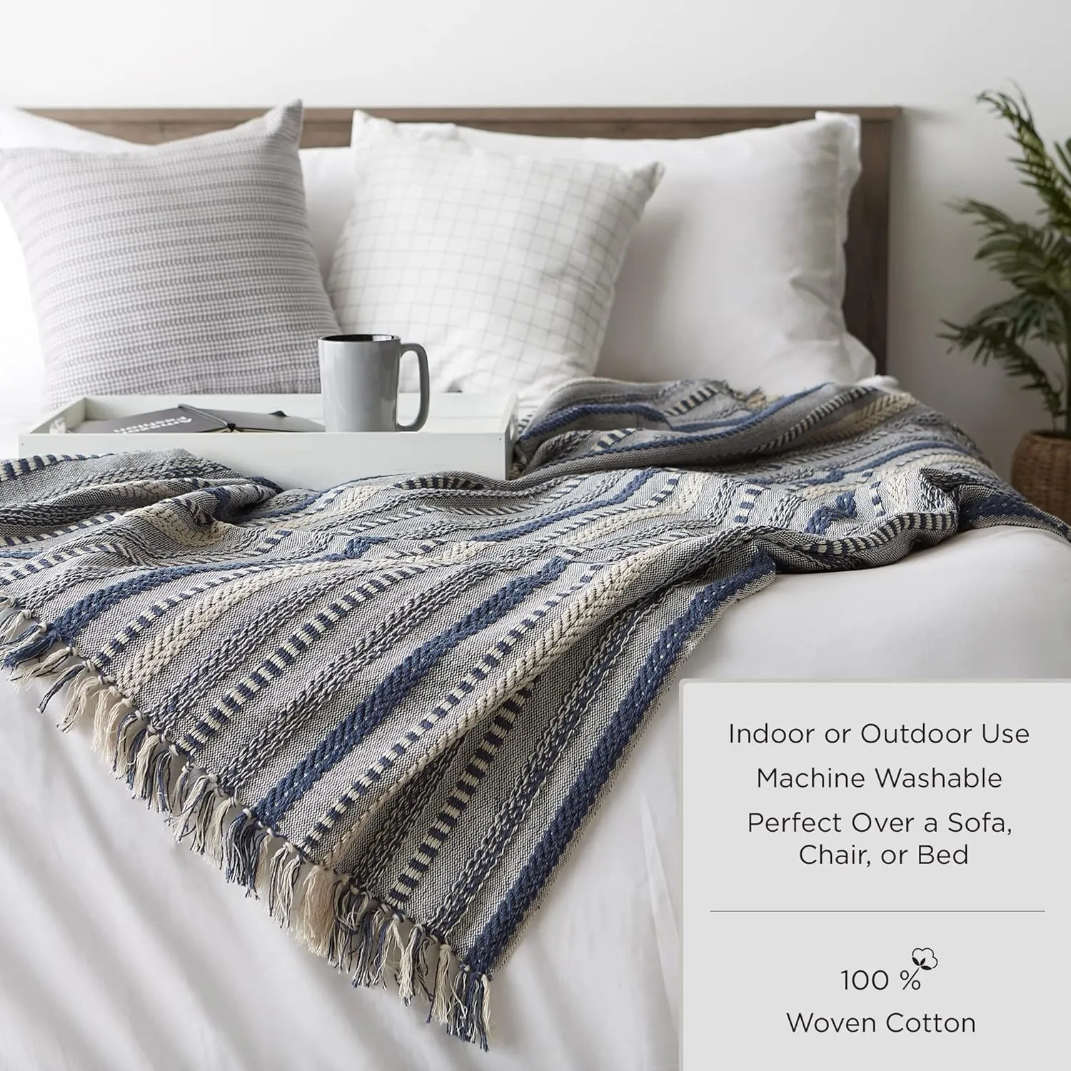 DII Braided Striped Decorative Throw Blanket, 50x60, French Blue