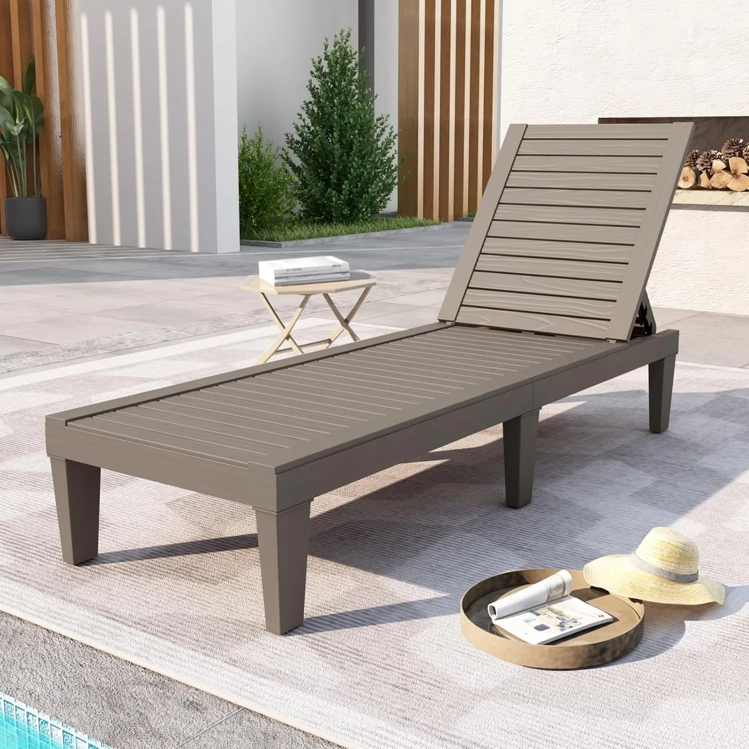 DIMAR GARDEN Outdoor Chaise Lounge,Resin Pool Lounge Chair Waterproof Recliner, Taupe