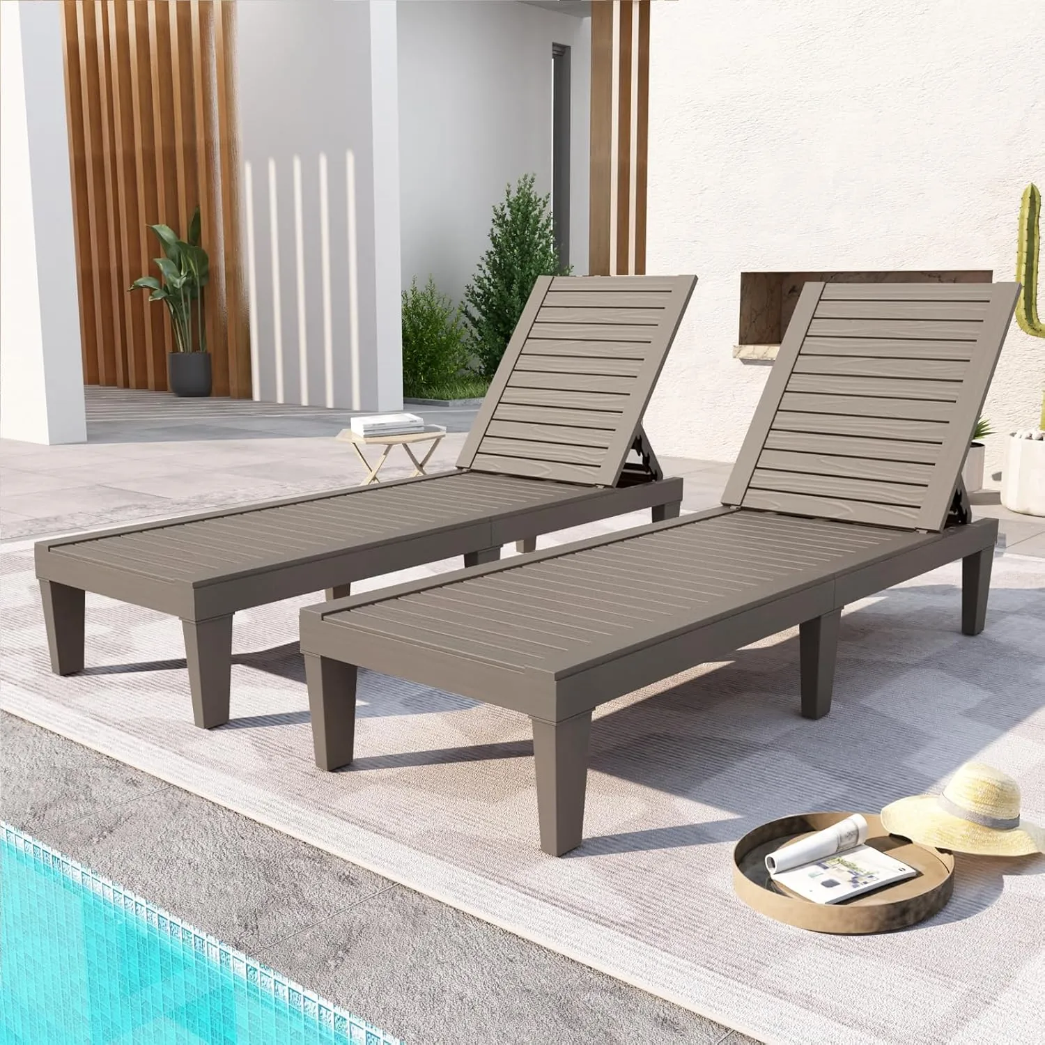 DIMAR GARDEN Outdoor Chaise Lounge,Resin Pool Lounge Chair Waterproof Recliner, Taupe