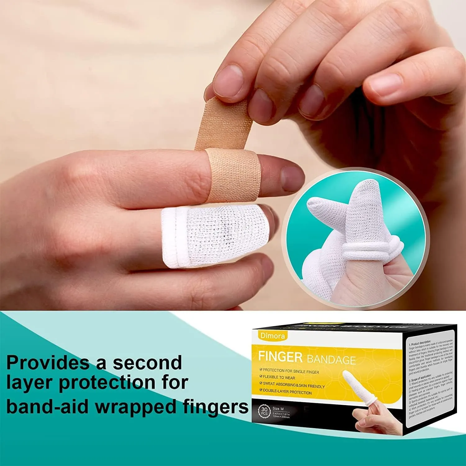 Dimora Finger Cots, Pack of 60 (Medium Size) Finger Protectors, Breathable Bandages for Wound Care, Stretchy Sleeves for Gardening, Fitness and Cargo Handling, White