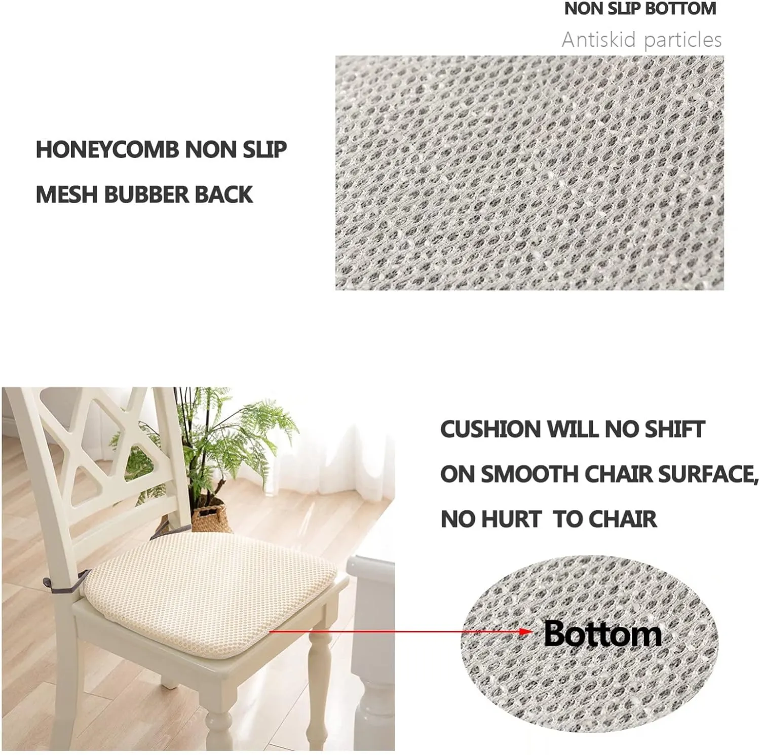 Dining Room Chair Cushion Covers Washable, Chair Seat Cushion Replacement, Summer Breathable Mesh Chair Pads with Ties, U Shaped Kitchen Chair Pads with Anti-Slip Rubber Back Sky Blue