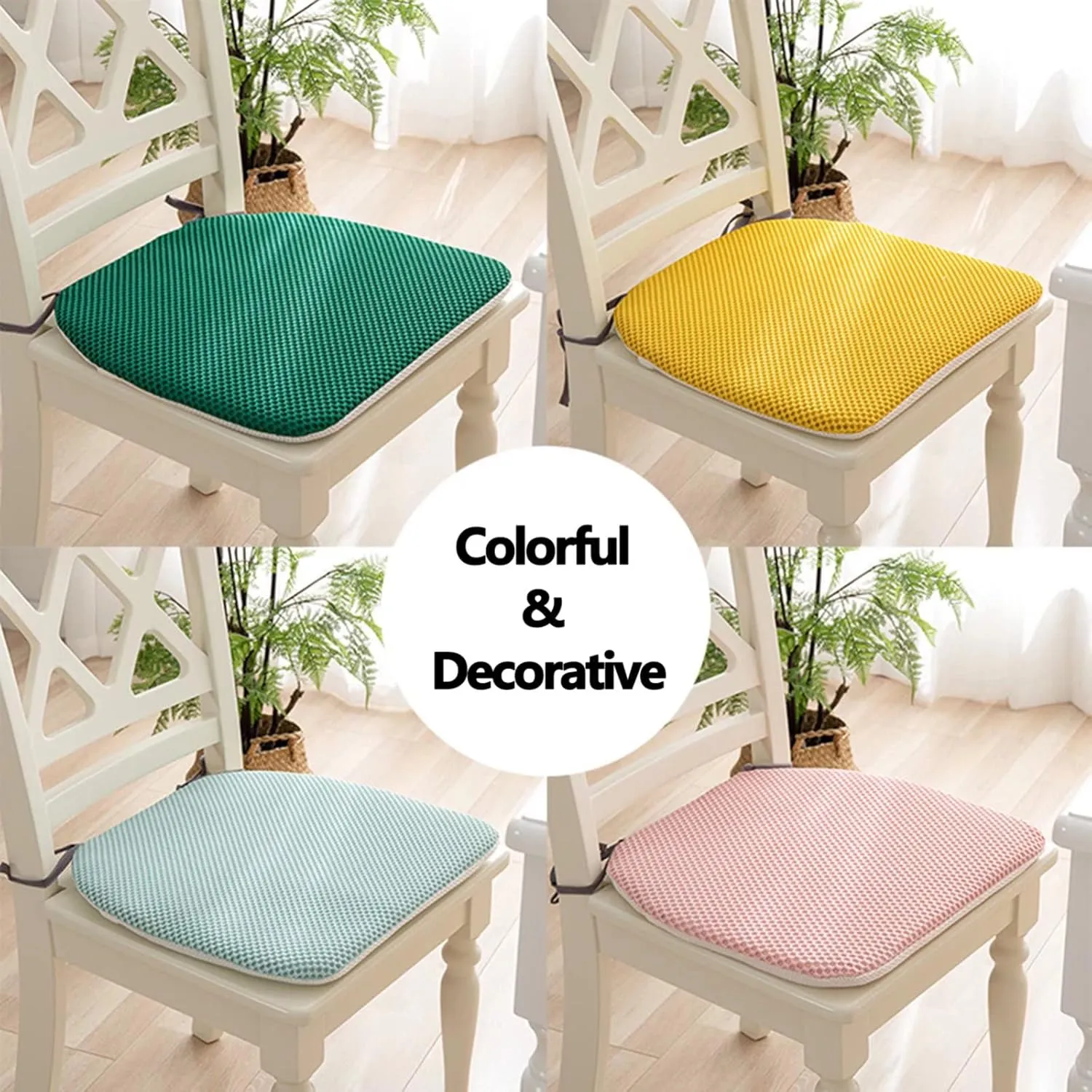 Dining Room Chair Cushion Covers Washable, Chair Seat Cushion Replacement, Summer Breathable Mesh Chair Pads with Ties, U Shaped Kitchen Chair Pads with Anti-Slip Rubber Back Sky Blue