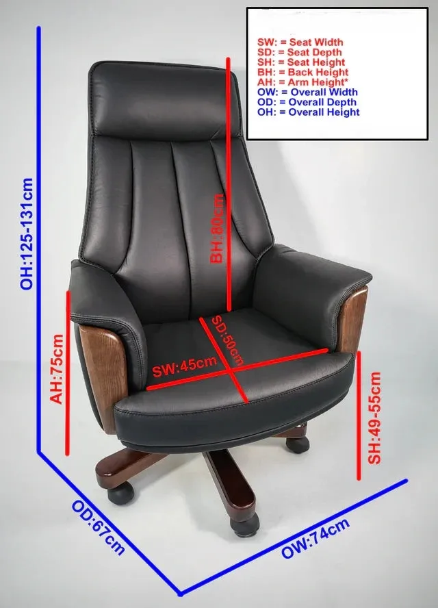 Director Chair for office Traditional High-Black Leatherette with Recliner & fixed arms Adjustable Height and Wooden Base and Walnut Polish