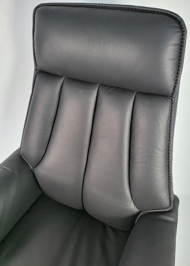 Director Chair for office Traditional High-Black Leatherette with Recliner & fixed arms Adjustable Height and Wooden Base and Walnut Polish