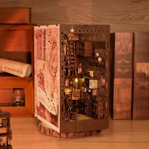 DIY Book Nook Kit - 3D Wooden Puzzle Miniature Dollhouse Kits Bookshelf Insert Decor Bookend Model, Booknook Kit Building Set with LED Light, for Teens Adults (Scholarly Dreamland)