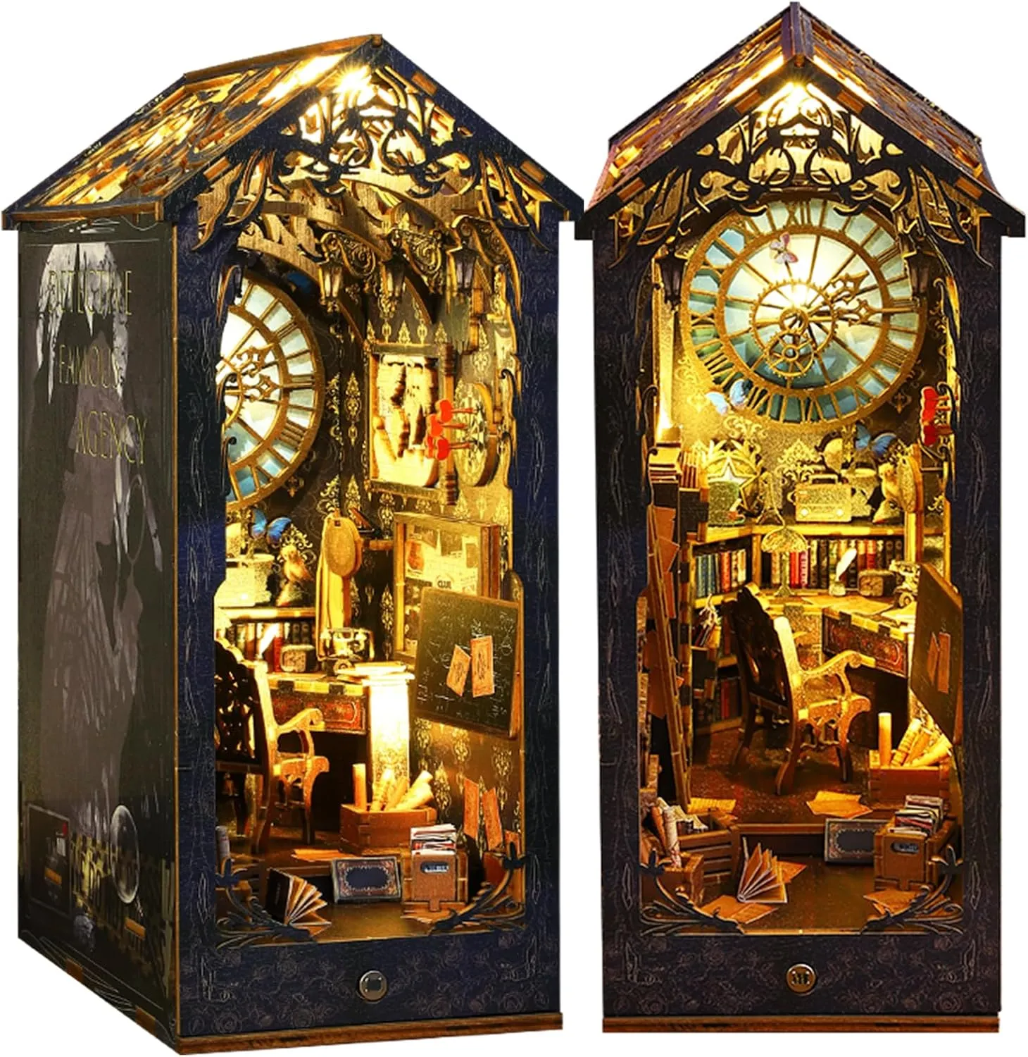 DIY Book Nook Kit - DIY Miniature Dolls House Kit with Furniture and LED Light, 3D Puzzle Wooden Art Bookends, Model Kits for Adults to Build (Detective Agency)