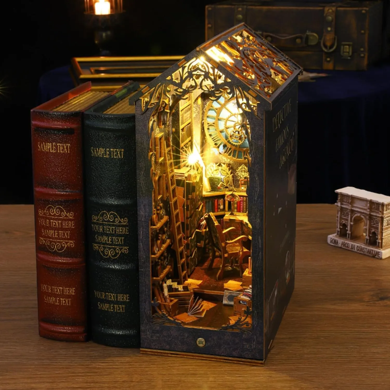 DIY Book Nook Kit - DIY Miniature Dolls House Kit with Furniture and LED Light, 3D Puzzle Wooden Art Bookends, Model Kits for Adults to Build (Detective Agency)