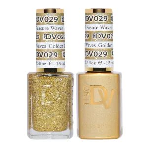 DND Gel Diva Polish Set, Mirrorball Collection, UV/LED Gel Polish and Air Dry Nail Lacquer, Matching Chip-Free Polish Duo, Gold029 Golden Treasure Waves, 0.5 Fl Oz Each