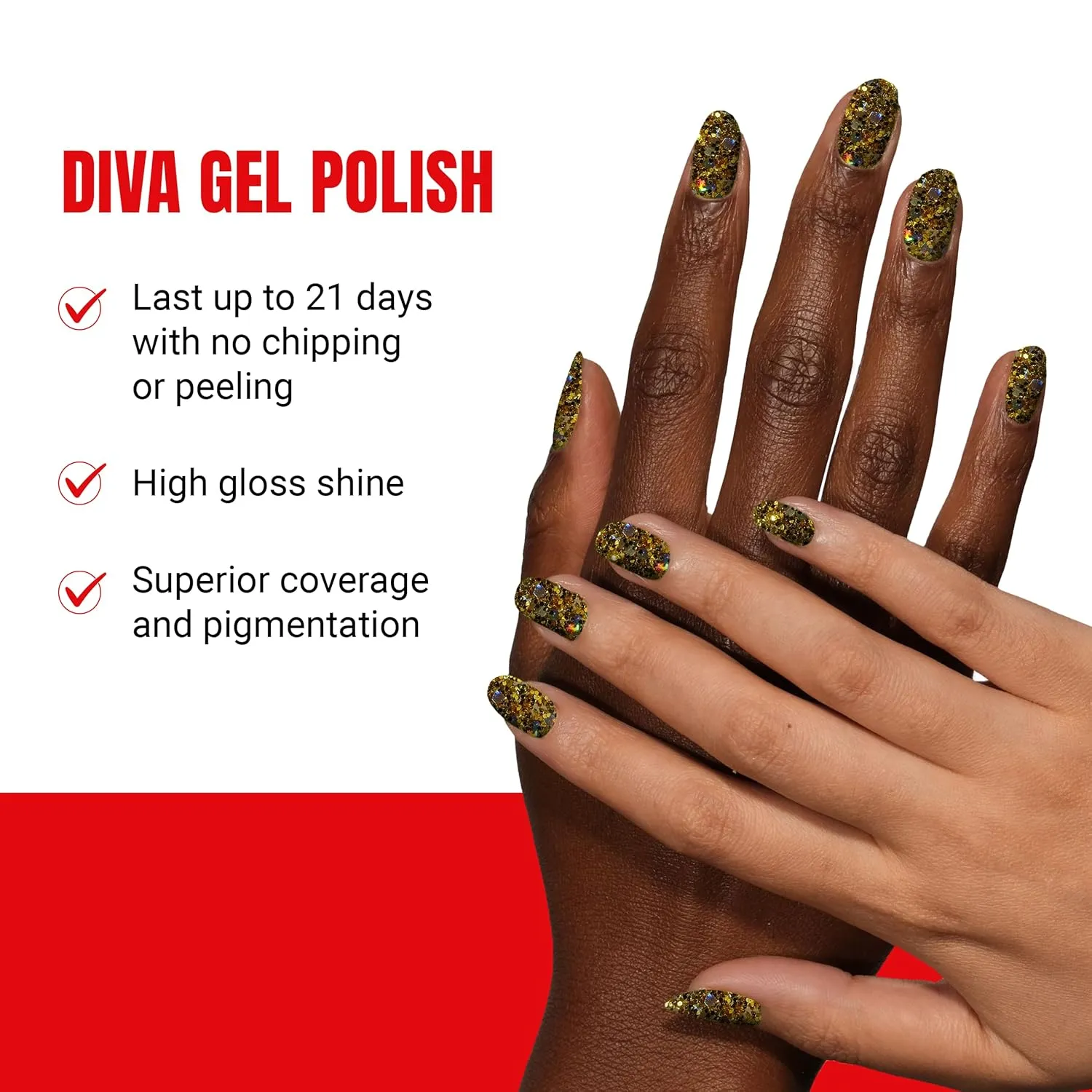 DND Gel Diva Polish Set, Mirrorball Collection, UV/LED Gel Polish and Air Dry Nail Lacquer, Matching Chip-Free Polish Duo, Gold029 Golden Treasure Waves, 0.5 Fl Oz Each
