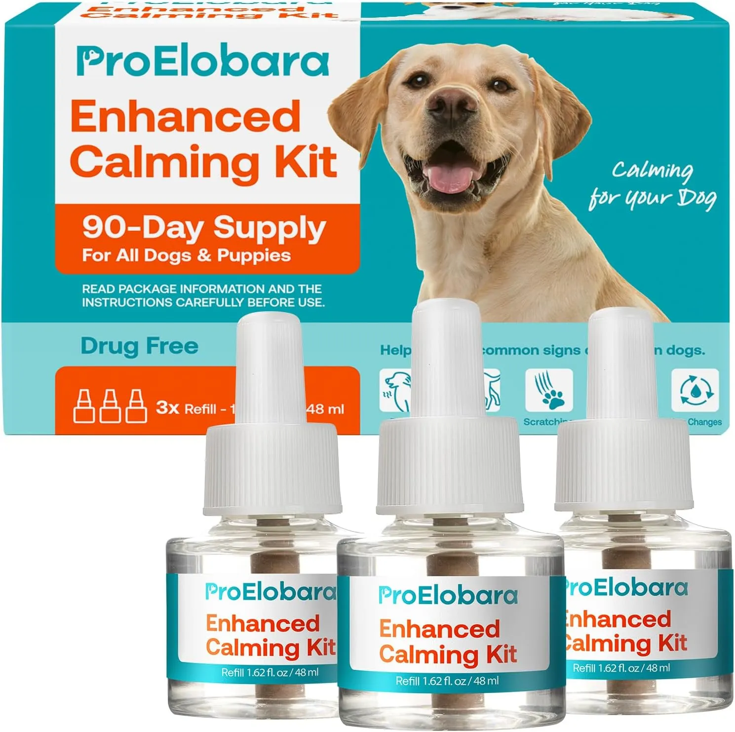 Dog Calming Pheromone Diffuser Refills: Dog Calming Pheromones Diffuser Refills - Reduces Stress & Anxiety Calming Pheromone Diffuser Refill for Dogs - 3 Refills / 90 Day Supply