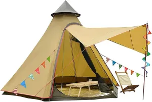 Dome Camping Tent Indian Teepee Tent 3-4 Person Double Layers Tower Tent Outdoor Family Camping Tent