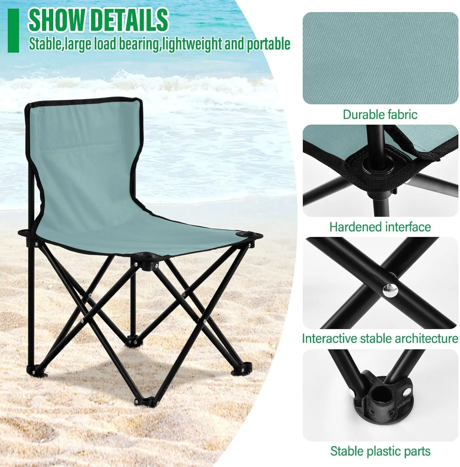 DOMIKING Teal Kids' Portable Camping Chairs for Outdoor Fishing Chair with Carry Bag Folding Chair for Travel Hiking Camping