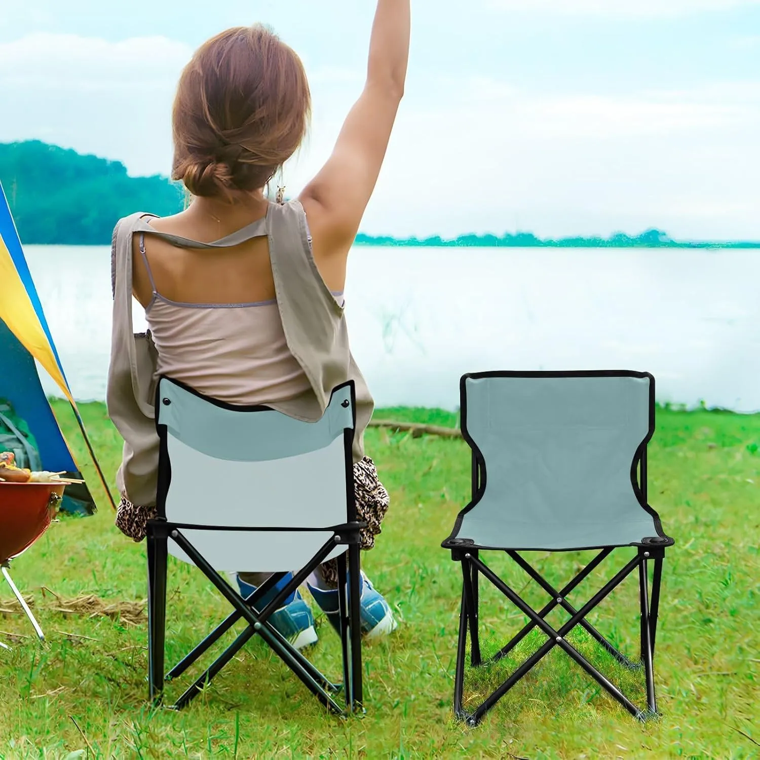 DOMIKING Teal Kids' Portable Camping Chairs for Outdoor Fishing Chair with Carry Bag Folding Chair for Travel Hiking Camping