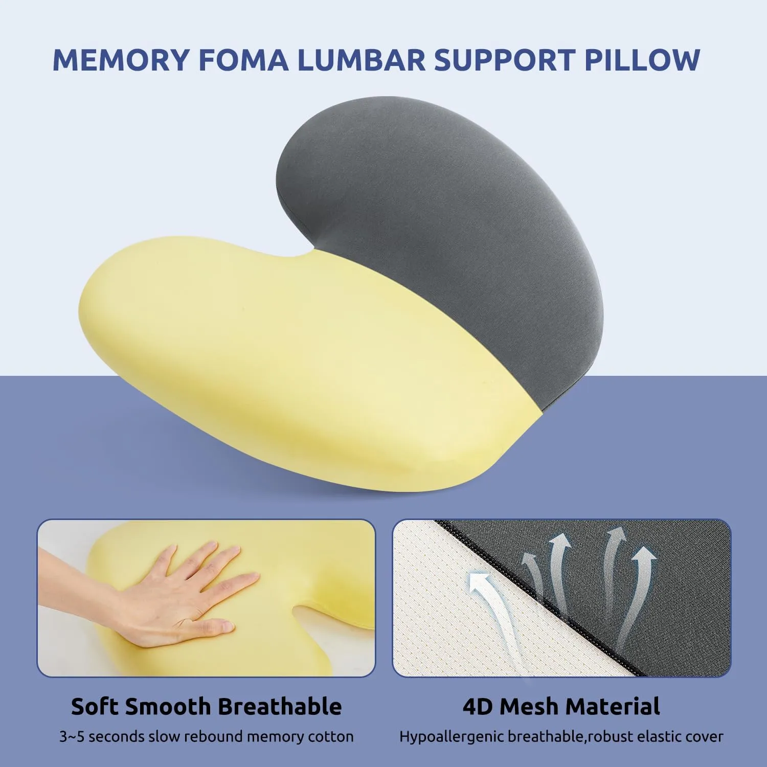 DONAMA Ergonomic Lumbar Pillow for Back Support - High-Density Memory Foam Cushion for Pain Relief - Lumbar Support Cushion w/Strap for Office Chair, Car, Home, and Travel