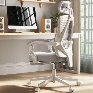 Dowinx Ergonomic Office Chair Breathable Mesh Computer Chair with Spring Cushion,Desk Chair with Adjustable Lumbar Support and Headrest,Swivel Task Chair with Footrest and Steel Base Grey