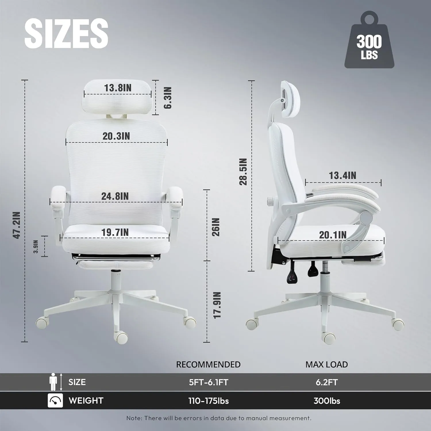 Dowinx Ergonomic Office Chair,Breathable Mesh Computer Chair with Pocket Spring Cushion,Comfy Desk Chair with Adjustable Lumbar Support and Headrest,Steel Base Swivel Task Chair with Footrest White