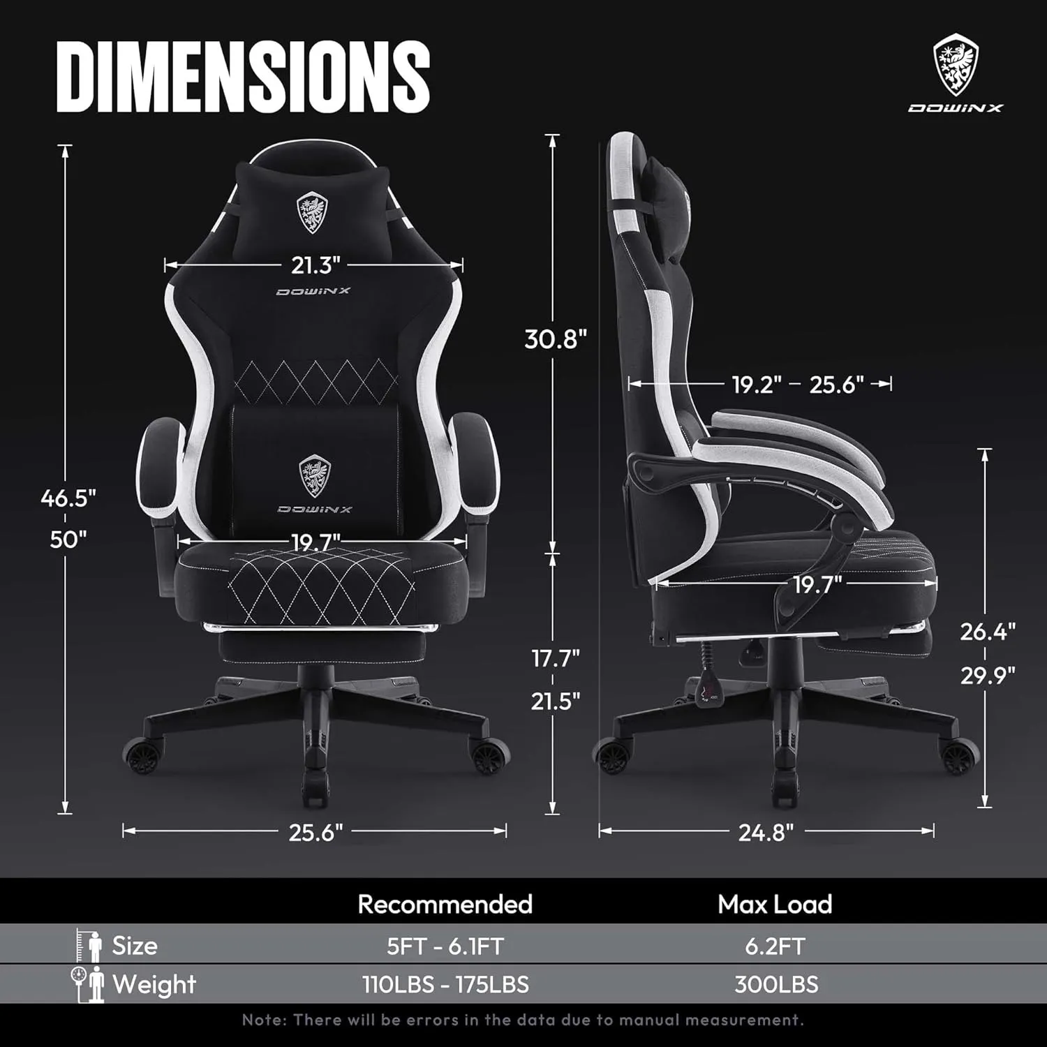 Dowinx Fabric Gaming Chair, Ergonomic Computer Chair with Footrest and Pocket Spring Cushion, Height Adjustable Video Gamer Chair with Lumbar Support for Adults, Black