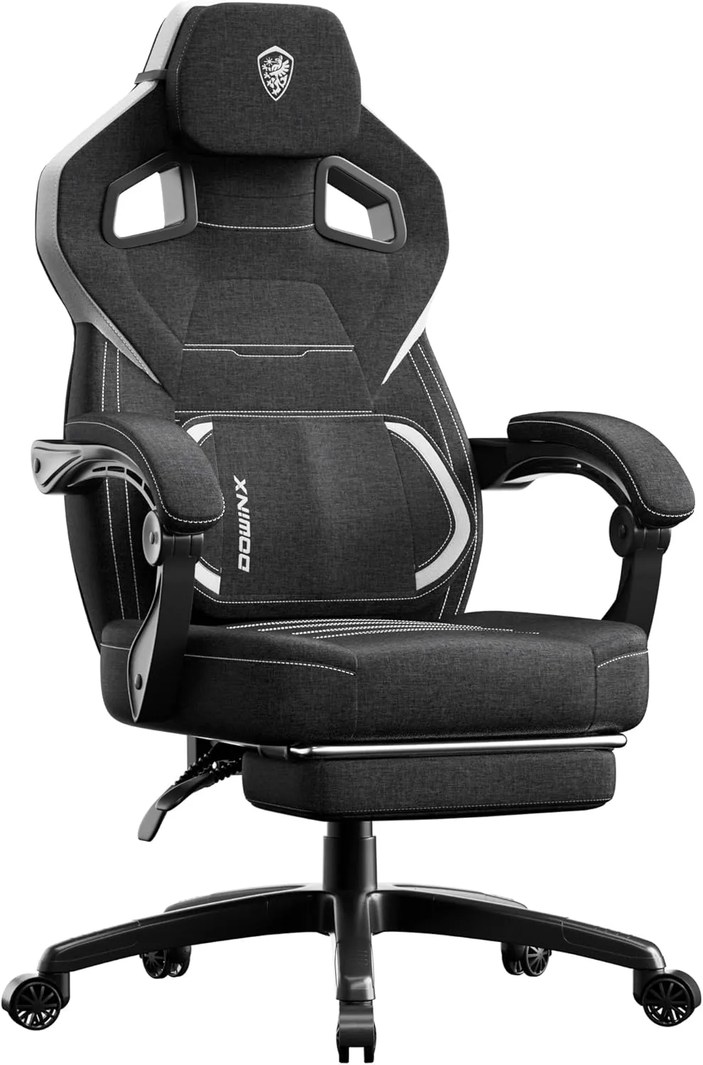 Dowinx Fabric Gaming Chair with Footrest, Big and Tall Ergonomic Gamer Chair with Lumbar Support, Wide Back Computer Chair for Heavy People, Black