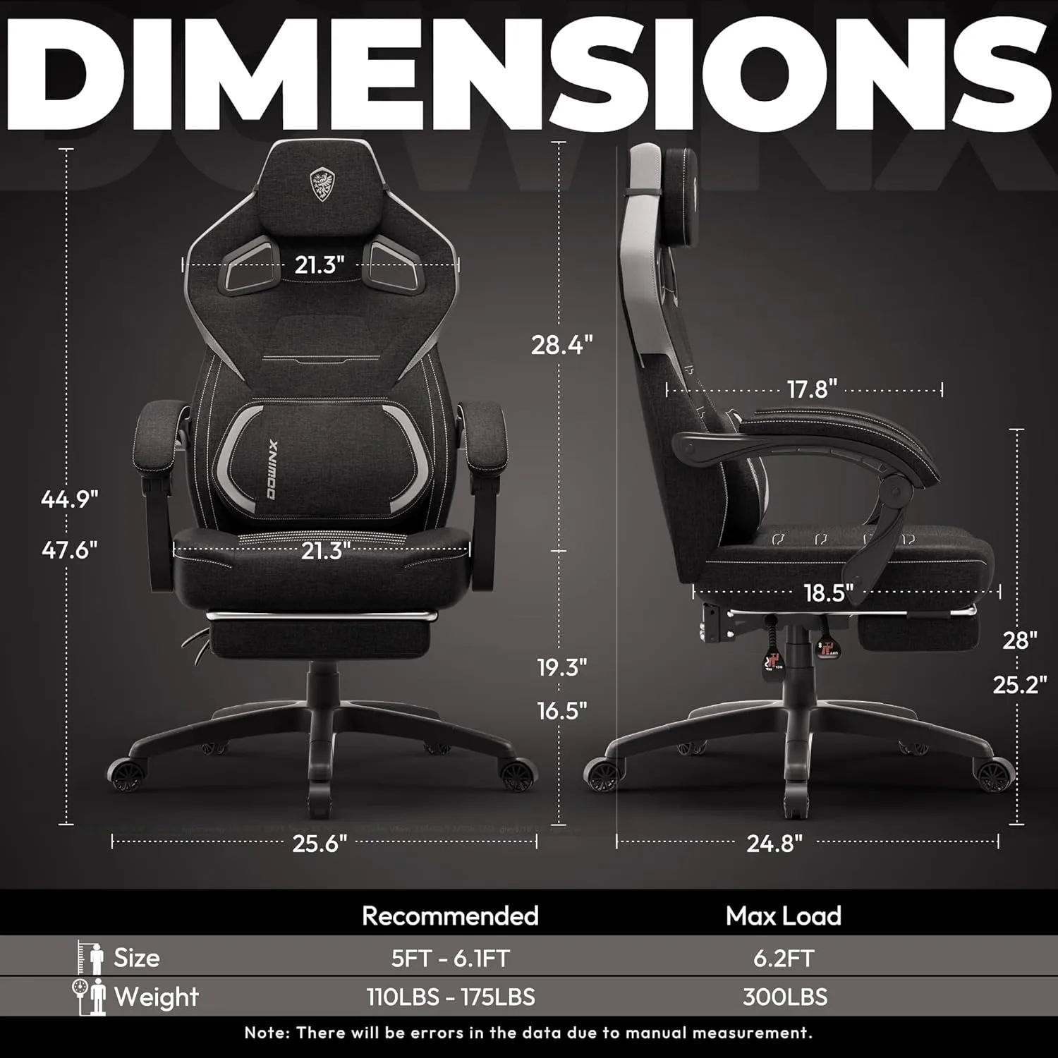 Dowinx Fabric Gaming Chair with Footrest, Big and Tall Ergonomic Gamer Chair with Lumbar Support, Wide Back Computer Chair for Heavy People, Black