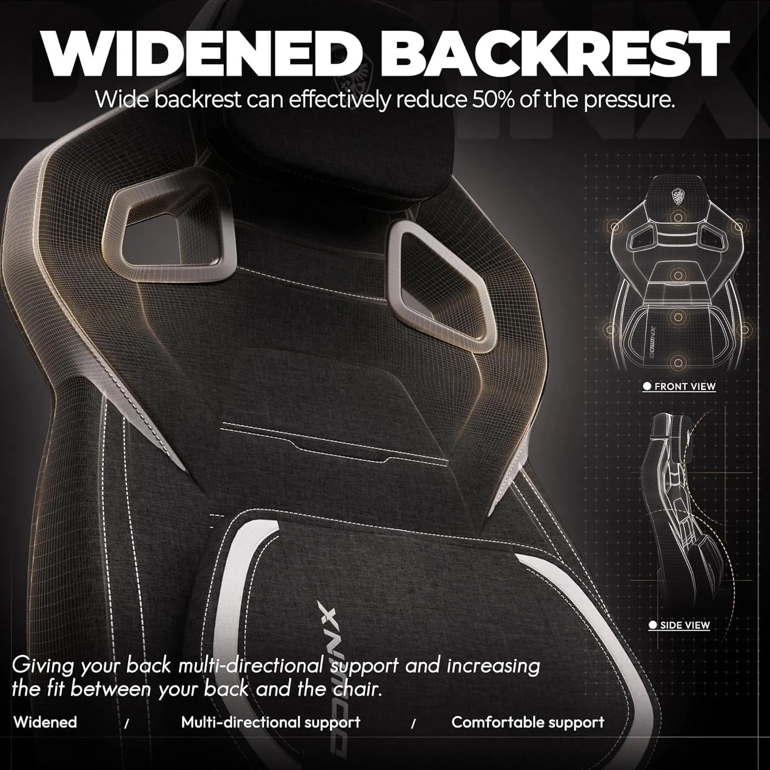 Dowinx Fabric Gaming Chair with Footrest, Big and Tall Ergonomic Gamer Chair with Lumbar Support, Wide Back Computer Chair for Heavy People, Black