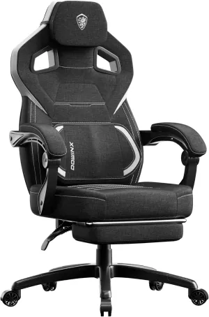Dowinx Fabric Gaming Chair with Footrest, Big and Tall Ergonomic Gamer Chair with Lumbar Support, Wide Back Computer Chair for Heavy People, Black