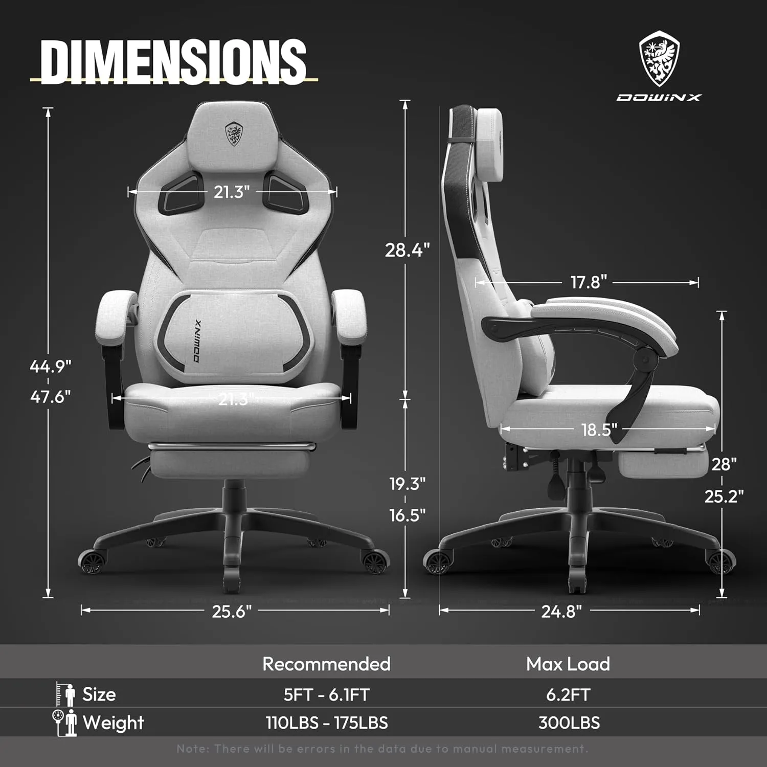 Dowinx Fabric Gaming Chair with Footrest, Big and Tall Gaming Chair for Heavy People, Wide Back Gamer Chair for Adult, Computer Game Chair with Massage for 200lbs, Grey