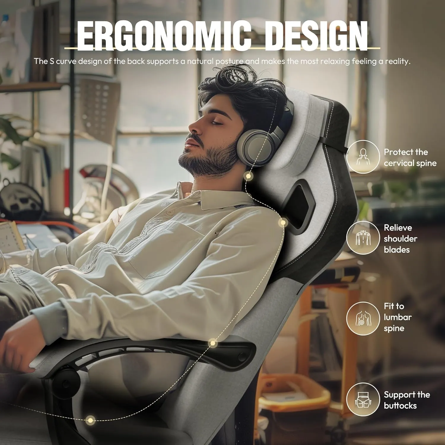 Dowinx Fabric Gaming Chair with Footrest, Big and Tall Gaming Chair for Heavy People, Wide Back Gamer Chair for Adult, Computer Game Chair with Massage for 200lbs, Grey